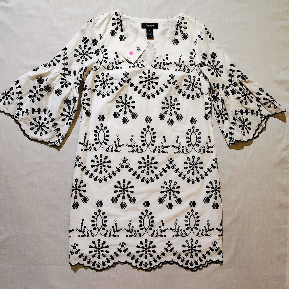 Karen Kane Embroidered Scallop Hem Dress Women's  – White/Black NWT